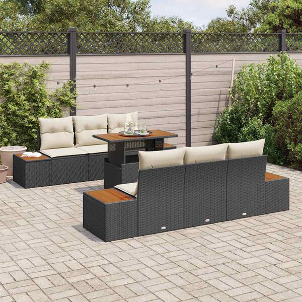 vidaXL Conjunto de Jantar para Jardim com almofada 7 pcs Preto e Bege