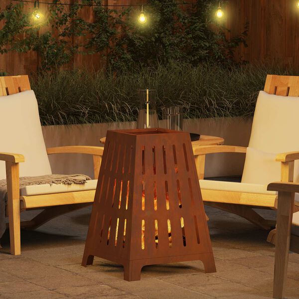 vidaXL Fire Pit Castanho 50 x 50 x 70 cm A&ccedil;o resistente &agrave;s intemp&eacute;ries