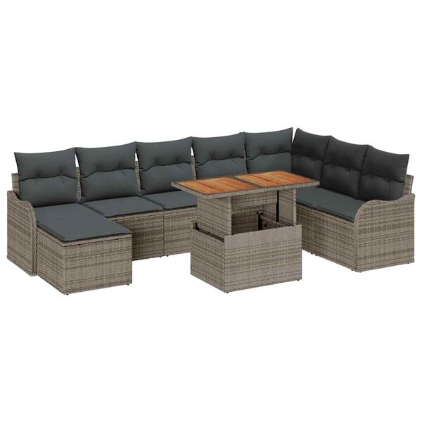 vidaXL Conjunto de Sof&aacute; de Jardim 9 pcs Cinzeto Rattan Sint&eacute;tico