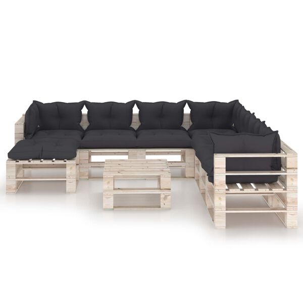 vidaXL Conjunto lounge de paletes p/ jardim 9 pcs c/ almofad&otilde;es pinho