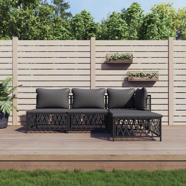 vidaXL 4 pcs conjunto lounge de jardim com almofadões aço antracite