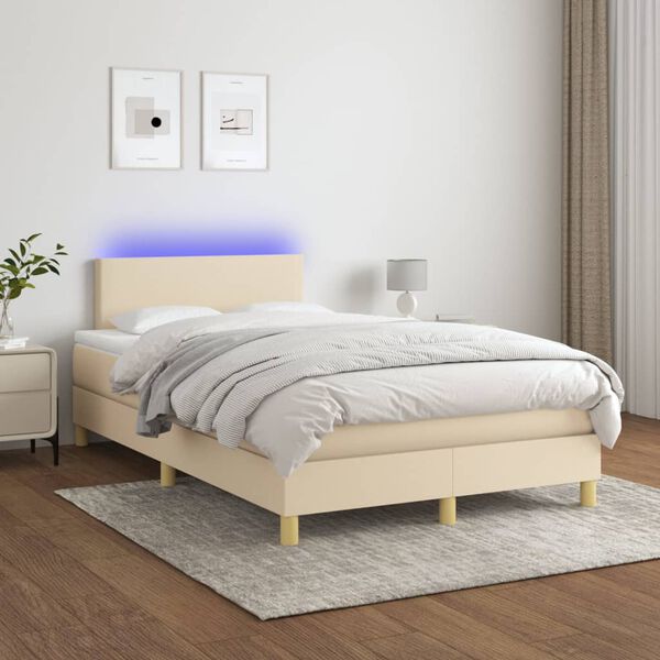 vidaXL Cama box spring c/ colch&atilde;o e LED 120x200 cm tecido cor creme