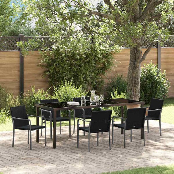 vidaXL Conjunto de Jantar para Jardim 7 pcs Preto e Cinza Rattan de PE