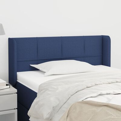 vidaXL Cabeceira de cama c/ abas tecido 93x16x78/88 cm azul