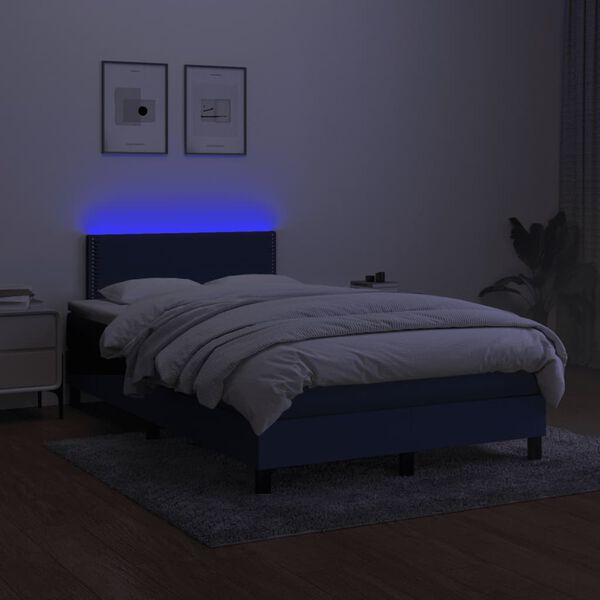 vidaXL Cama box spring c/ colch&atilde;o e LED 120x190 cm tecido azul