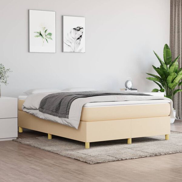 vidaXL Cama com molas/colch&atilde;o 140x190 cm tecido cor creme