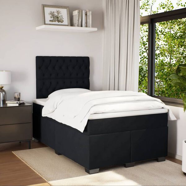 vidaXL Cama boxspring com colch&atilde;o 120x200 cm veludo preto