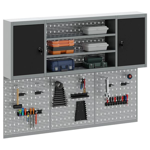 vidaXL Conjunto de Arm&aacute;rios de Ferramentas com prateleira 4 pcs Preto