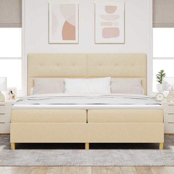 vidaXL Cama Box com colch&atilde;o com cabeceira Creme 200 x 200 cm tecido