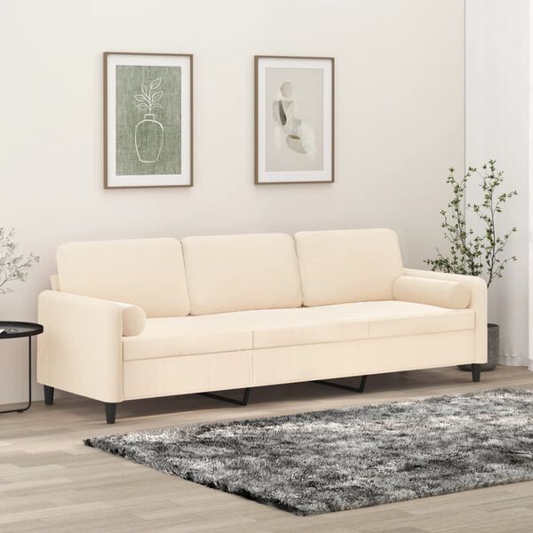 vidaXL Sof&aacute; 3 lugares c/ almofadas/almofad&otilde;es 210 cm veludo creme