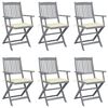 vidaXL Cadeiras exterior dobr&aacute;veis c/ almofad&otilde;es 6 pcs ac&aacute;cia maci&ccedil;a