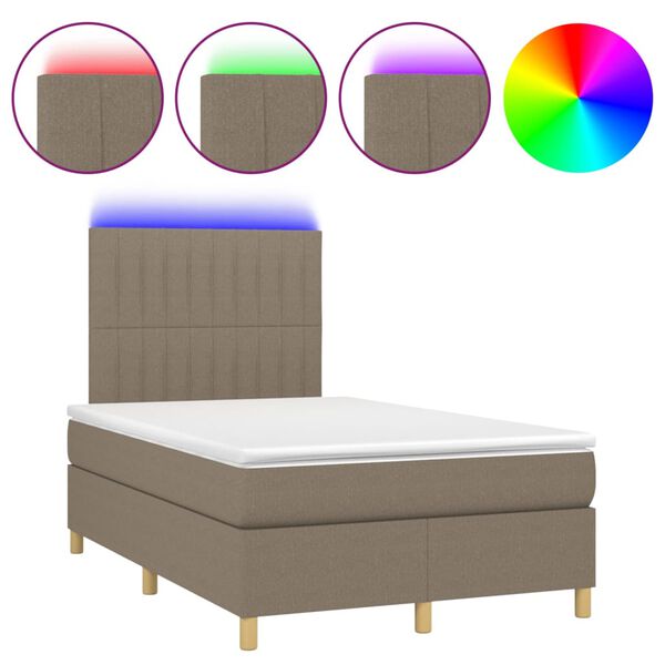 vidaXL Cama box spring colch&atilde;o/LED 120x200cm tecido cinza-acastanhado