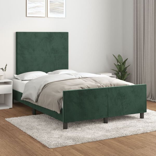 vidaXL Estrutura de cama com colch&atilde;o verde escuro 120x190 cm Veludo
