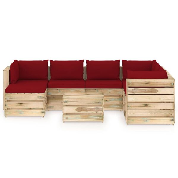vidaXL 8 pcs conj. lounge jardim c/ almofad&otilde;es madeira impreg. verde