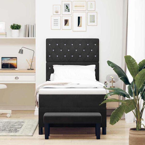 vidaXL Cama Box com colch&atilde;o com cabeceira Preto 100 x 200 cm Veludo