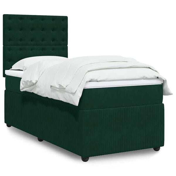 vidaXL Cama com molas/colch&atilde;o 100x200 cm veludo verde-escuro