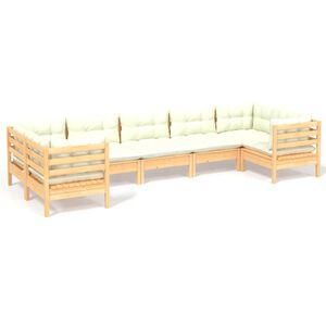 vidaXL 7 pcs conjunto lounge jardim c/ almofad&otilde;es cor creme pinho