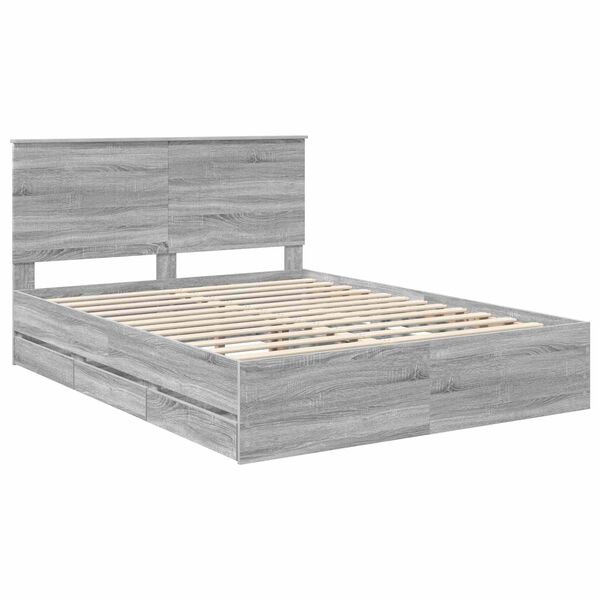 vidaXL Estrutura da Cama com gaveta Cinza Sonoma 150 x 200 cm