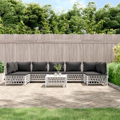 vidaXL 8 pcs conjunto lounge de jardim com almofadões aço branco