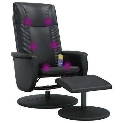 vidaXL Cadeira massagens reclinável c/ apoio pés couro artif. preto