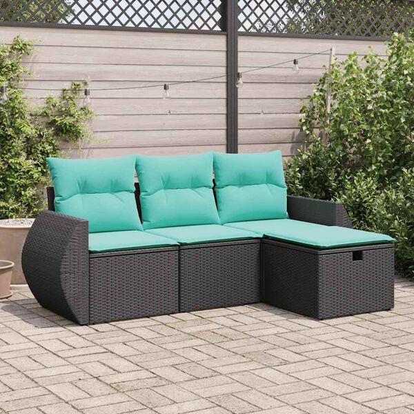 vidaXL 4 pcs conjunto de sof&aacute;s para jardim c/ almofad&otilde;es vime PE preto