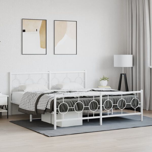 vidaXL Estrutura de cama com cabeceira e pés 180x200 cm metal branco