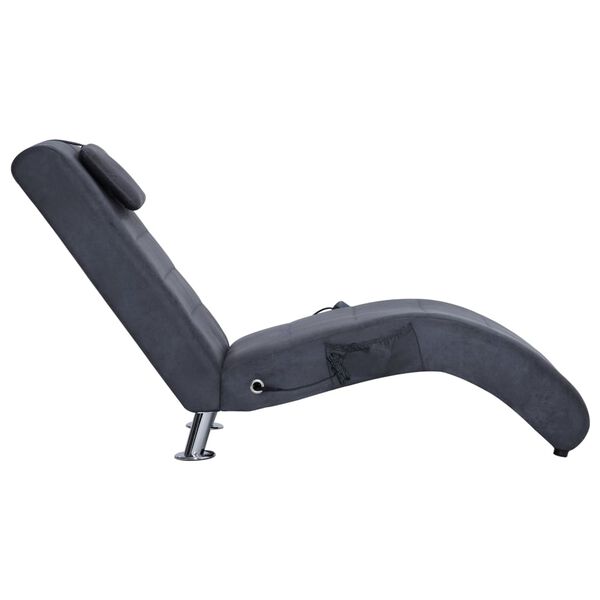 vidaXL Chaise longue de massagem c/ almofada camur&ccedil;a artif. cinzento