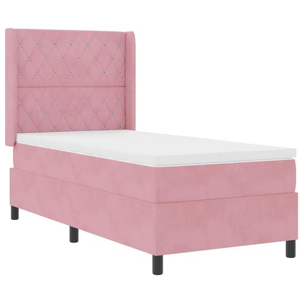 vidaXL Cama Box Spring com LED e Colch&atilde;o Rosa 90 x 200 cm Veludo