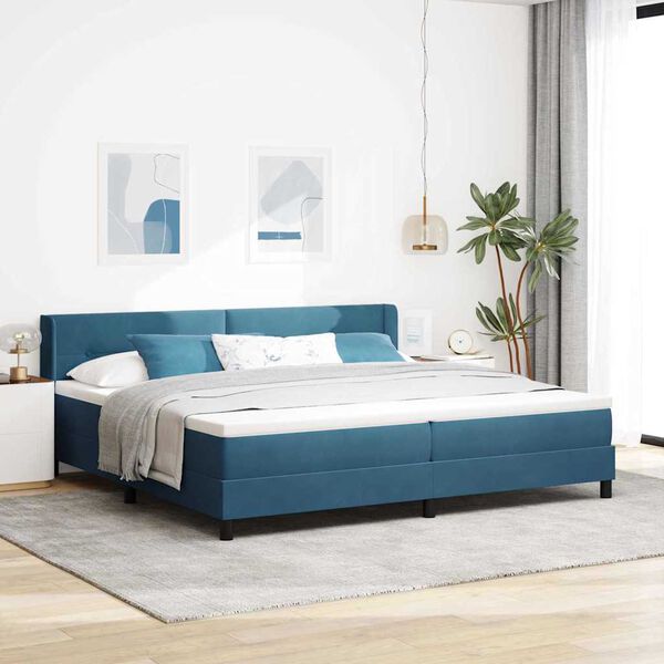 vidaXL Cama Box com colch&atilde;o Azul Escuro 200 x 200 cm Veludo
