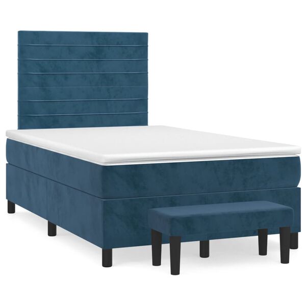 vidaXL Cama boxspring com colch&atilde;o 120x200 cm veludo azul-escuro