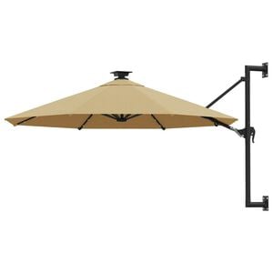 vidaXL Guarda-sol p/ jardim parede c/ luz LED 300 cm cinza-acastanhado