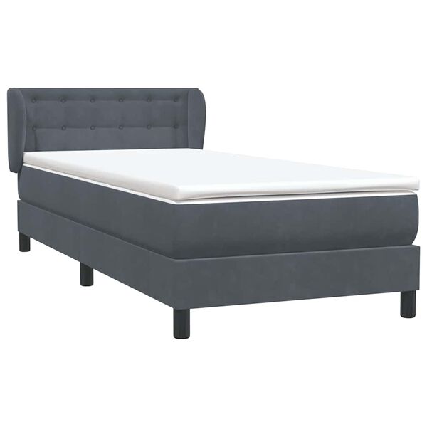 vidaXL Cama com molas/colch&atilde;o cinza-escuro 90x210 cm veludo