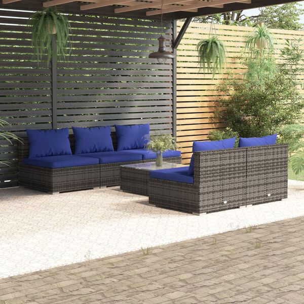 vidaXL 6 pcs conjunto lounge de jardim c/ almofad&otilde;es vime PE cinzento