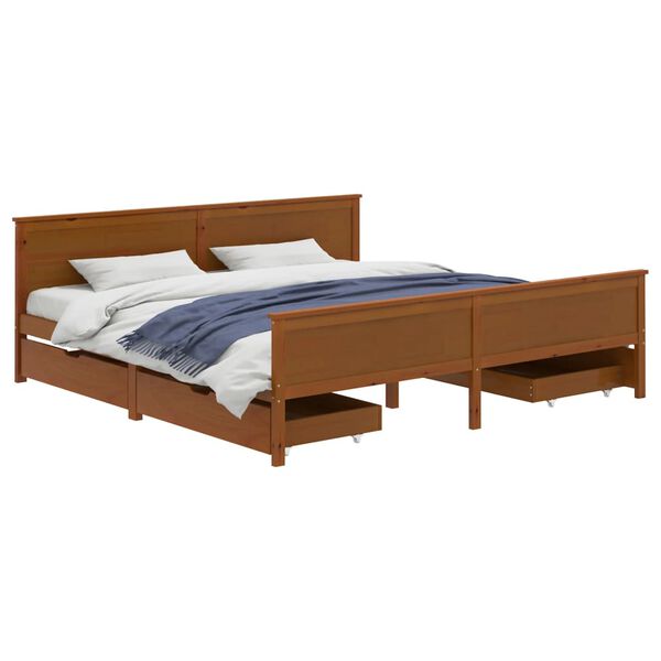 vidaXL Estrutura cama c/ 4 gavetas 180x200cm pinho maci&ccedil;o castanho mel