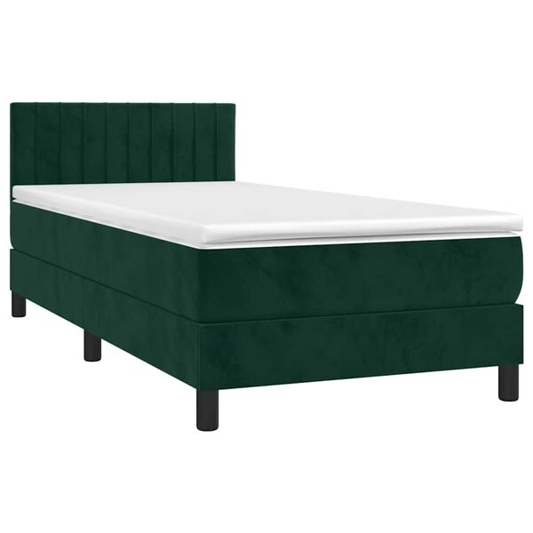 vidaXL Cama box spring c/ colch&atilde;o/LED 90x190 cm veludo verde-escuro