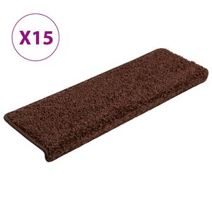 vidaXL Tapetes de escada 15 pe&ccedil;as 65x21x4 cm marrom com borda retangular