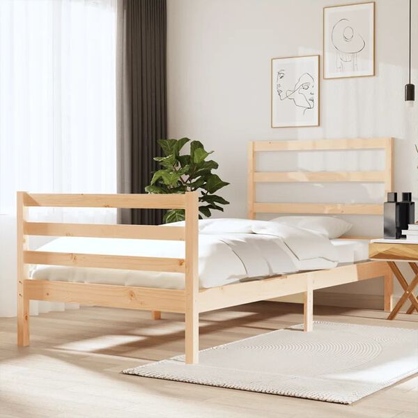 vidaXL Estrutura de cama solteiro 90x190 cm pinho maci&ccedil;o