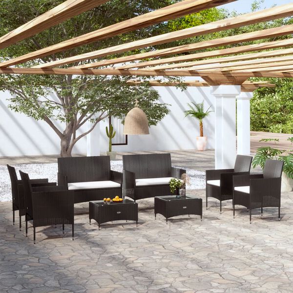 vidaXL 8 pcs conjunto lounge de jardim c/ almofadões vime PE preto