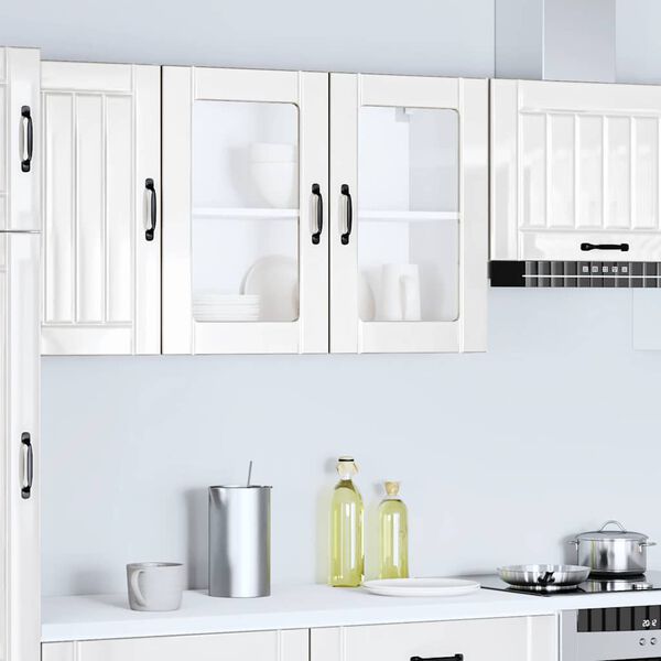 vidaXL Arm&aacute;rio parede de cozinha porta vidro Lucca branco brilhante