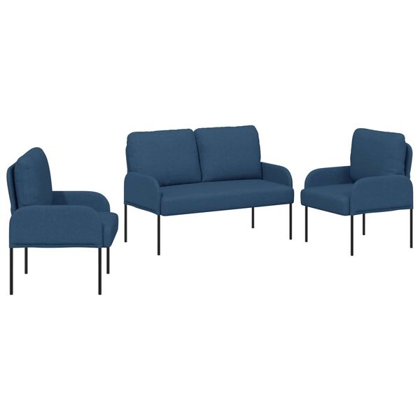 vidaXL Conjuntos de sof&aacute;s 3 pcs Azul 115 x 56 x 80 cm Contraplacado
