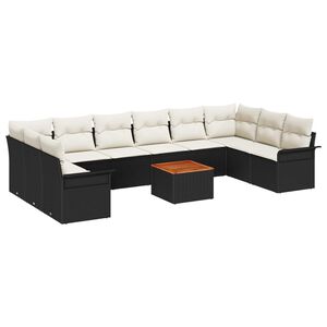 vidaXL Conjunto de Sof&aacute; de Jardim 11 pcs Preto e Creme vime PE