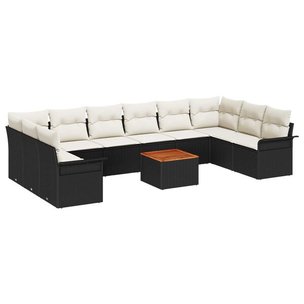 vidaXL Conjunto de Sof&aacute; de Jardim com almofada 11 pcs Preto e Creme