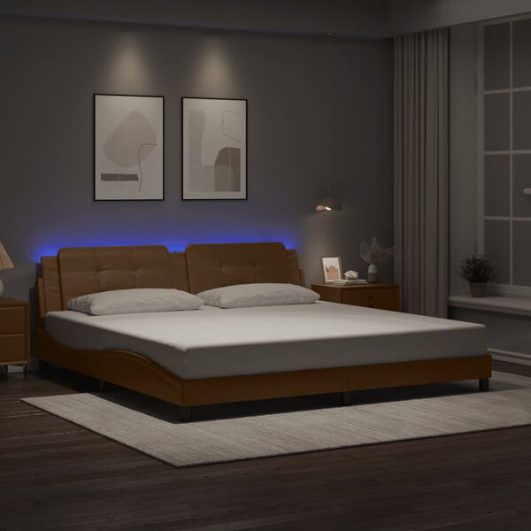 vidaXL Estrutura de cama com LED sem colch&atilde;o Zadar 200x200 cm cappuccino