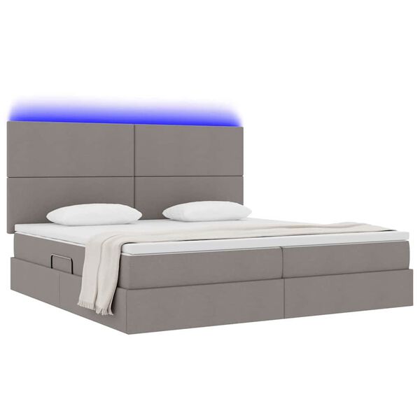 vidaXL Cama com arruma&ccedil;&atilde;o e LED Cinzento-acastanhado 200 x 200 cm