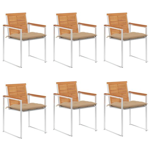 vidaXL Cadeiras de jardim 6 pcs c/ almofad&otilde;es madeira de ac&aacute;cia maci&ccedil;a