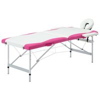 vidaXL Mesa de massagem dobrável 2 zonas alumínio branco e rosa