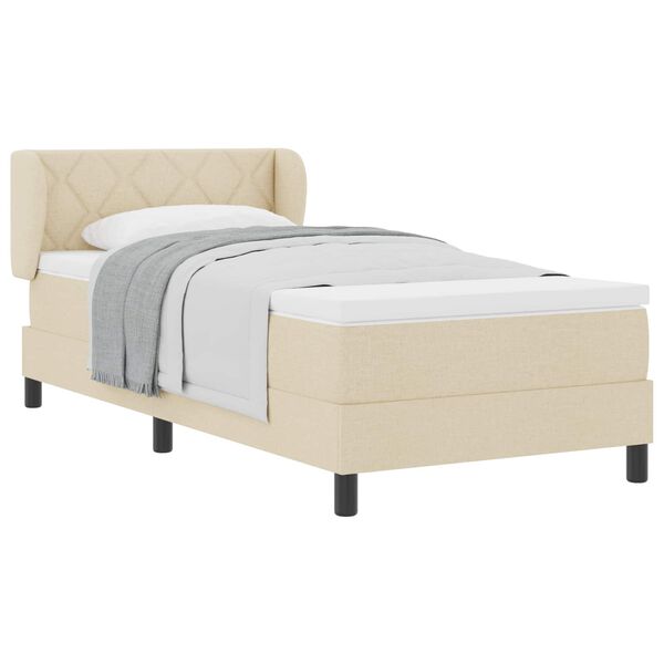vidaXL Cama Box com colch&atilde;o com cabeceira Creme 90 x 190 cm tecido