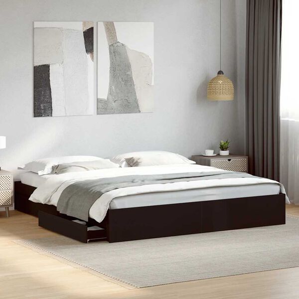 vidaXL Estrutura de cama c/ gavetas 180x200 cm derivados madeira preto