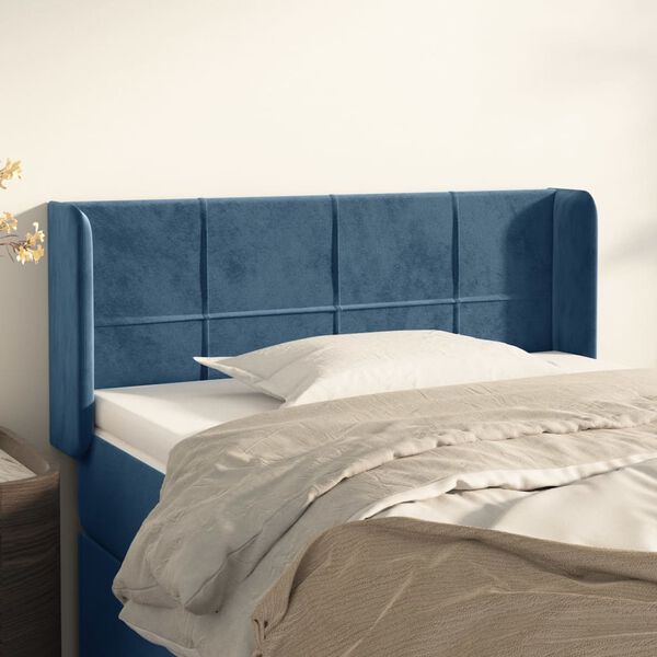 vidaXL Cabeceira de cama c/ abas veludo 93x16x78/88 cm azul-escuro