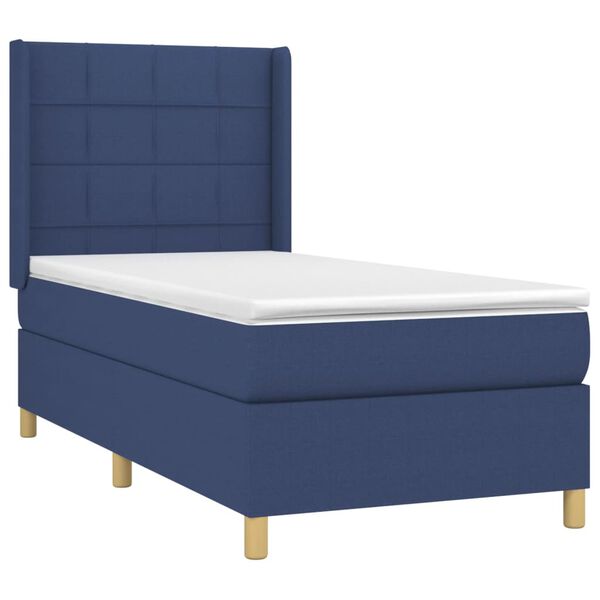 vidaXL Cama box spring c/ colch&atilde;o e LED 90x190 cm tecido azul